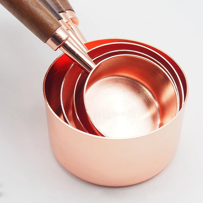 4/8PCS Copper Measuring Cups/Spoons Walnut Wooden Handle Multi-purpose Measuring Tools Baking Accessories