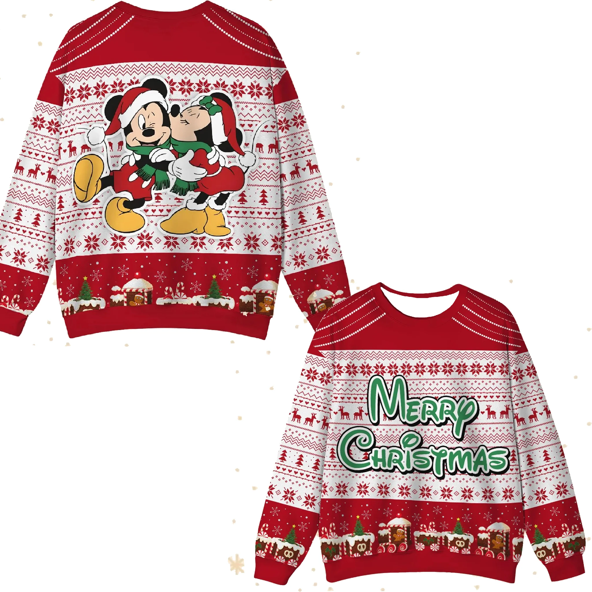 سويت شيرت لطيف للأطفال من Disney، سويت شيرت بأكمام طويلة مطبوع عليه ميكي ميني، قميص علوي لخريف وشتاء عيد الميلاد للاستخدام الداخلي والخارجي