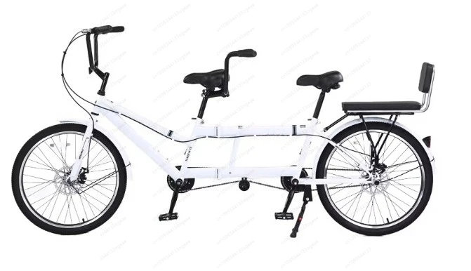 Family Folding Tandem Bicycle Variable‑Speed 2‑3 Person Riding Bike with Baby Carrier for Scenic Sightseeing Travel