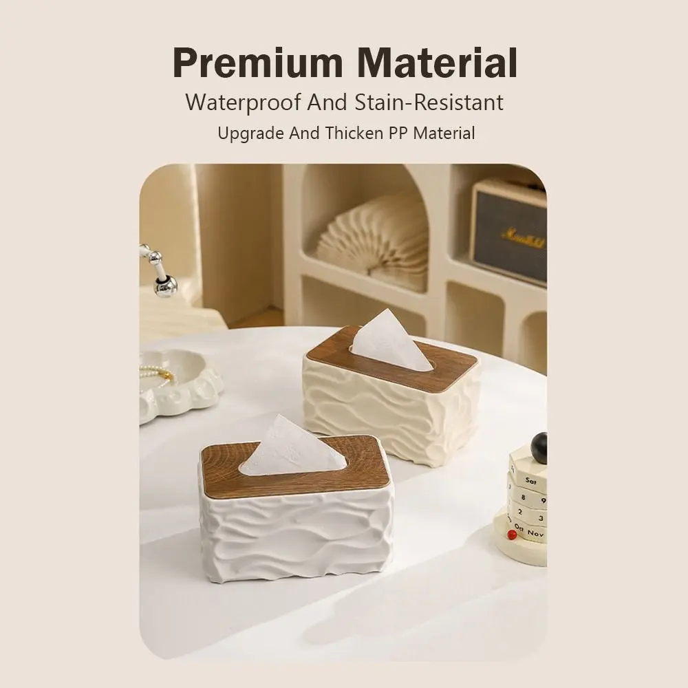 Caja de pañuelos duradera de gran capacidad, cubierta con tapa de madera, caja de almacenamiento de pañuelos a prueba de polvo, soporte de papel creativo y elegante para sala de estar