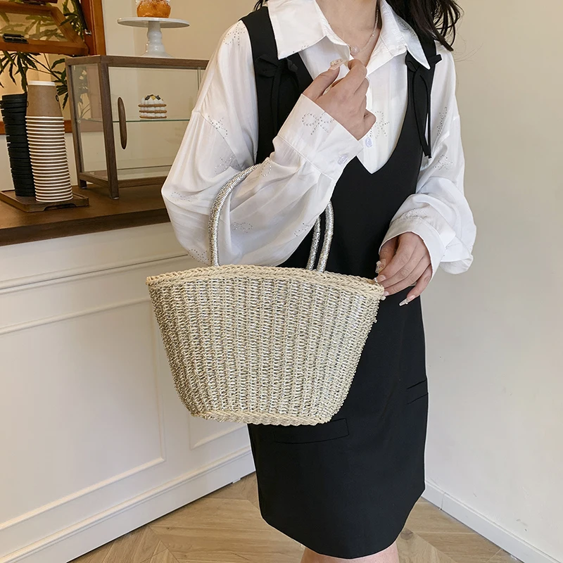 

Large Capacity Straw Bohemian Casual Travel Handbag Totes Summer Beach Bags Women Handmade Rattan Woven Shoulder Bag