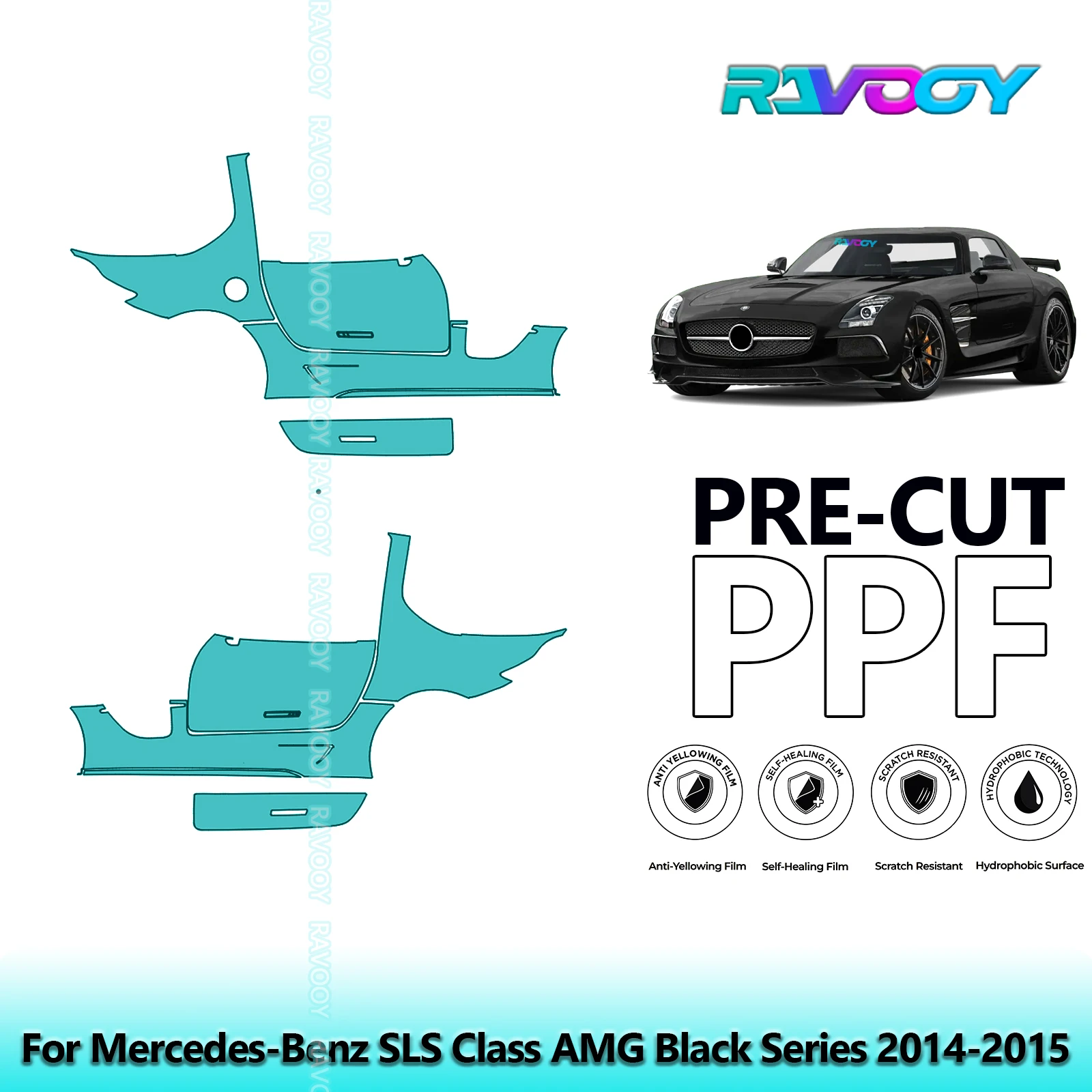 

For Mercedes-Benz SLS Class AMG Black Series 2014-2015 8.5mil Pre-Cut PPF Door & A/B Pillar Kit TPU Paint Protection Film Set