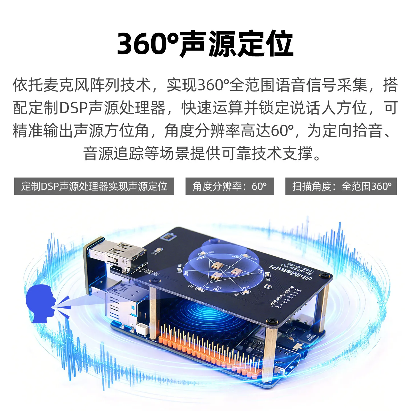PU-MAS Ring-Type Three-Microphone Voice Array Module Sound Source Localization AI Recognition Module