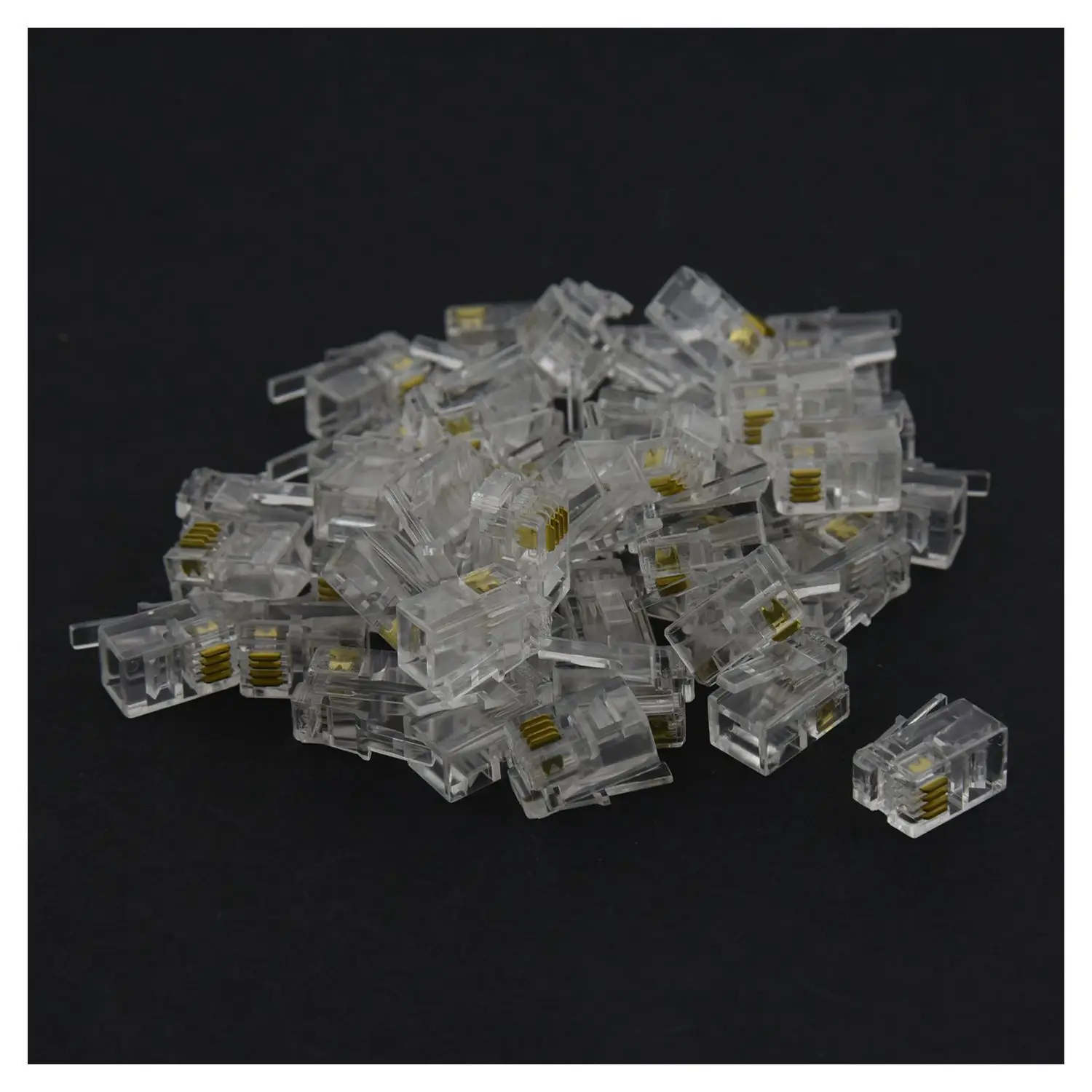 RJ9 4P4C Plug phone Jack Connector 50 pieces, Transparent