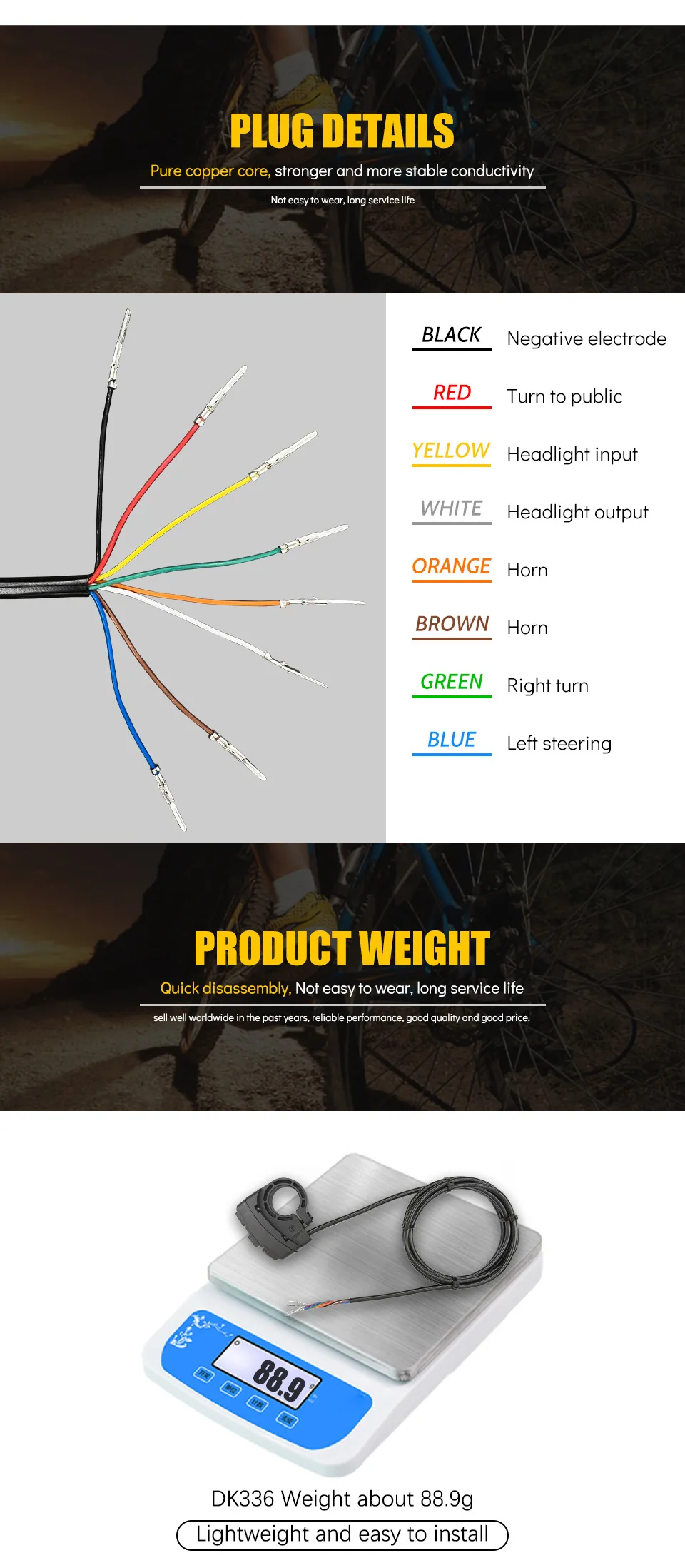 Elektrische Fahrrad Roller Licht Schalter Ebike Lampe und Hupe Schalter für Motorrad Taste Kann Blinker Licht 36V/48V DK336 – Detail 3