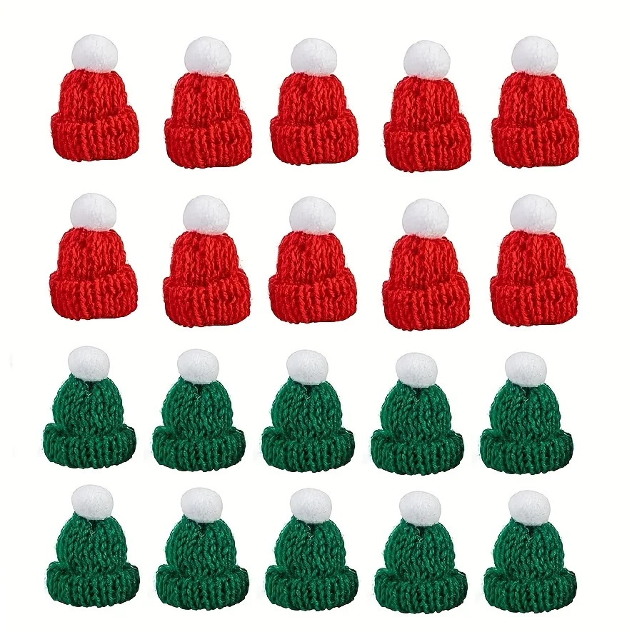10 Stück Mini-Weihnachtsmützen-Pompons – für Heimwerkerarbeiten, Weihnachtsbaumschmuck und Feiertagsornamente, festliche Basteldekoration