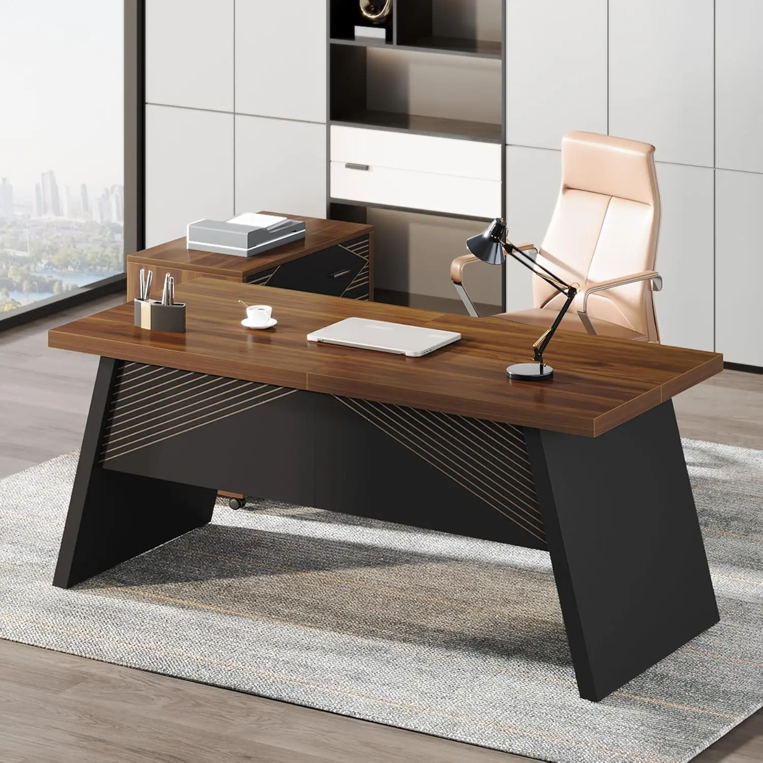 

Tribesigns L-Shaped Executive Desk, 62" Large Home Office Computer Desk with 2 Storage Drawers and Letter Size File Cabinet,