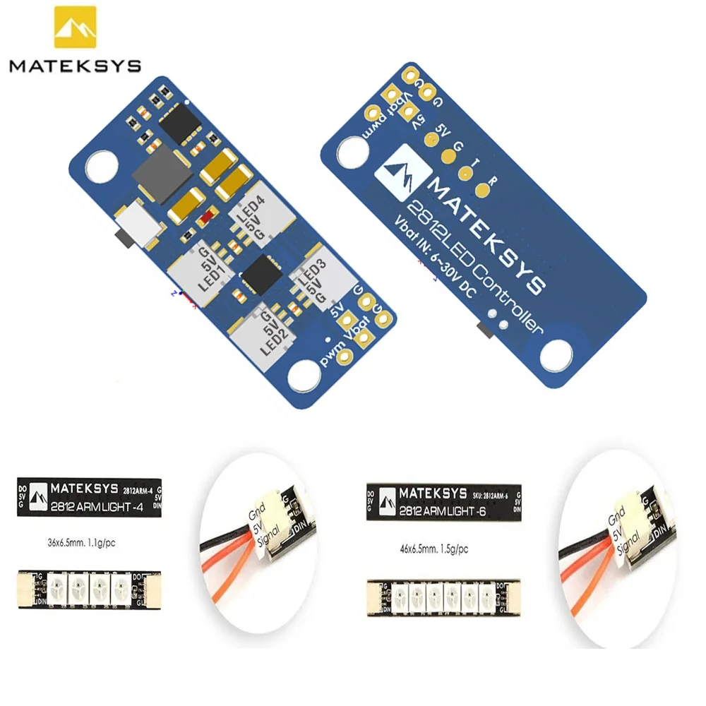 Matek System 2812LED Controller V2 LED Control Module 2-6S w/ 5V BEC / 2812LED Controller V2& 2812ARM-4 Light 2812ARM-6 Light