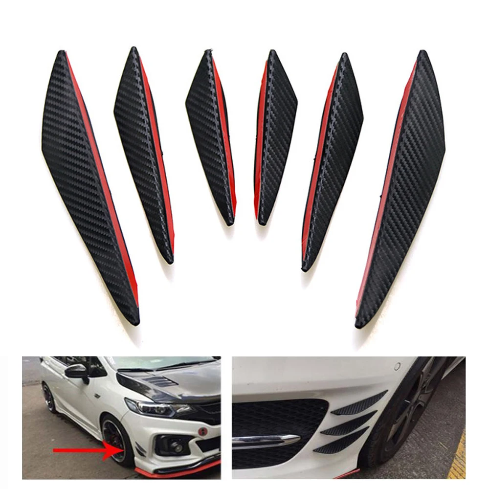 

6Pcs Car Spoiler Canards Fit Front Bumper Lip Splitter Fin Air Knife Auto Body Kit Valence Chin Accessory Black / Carbon Fiber