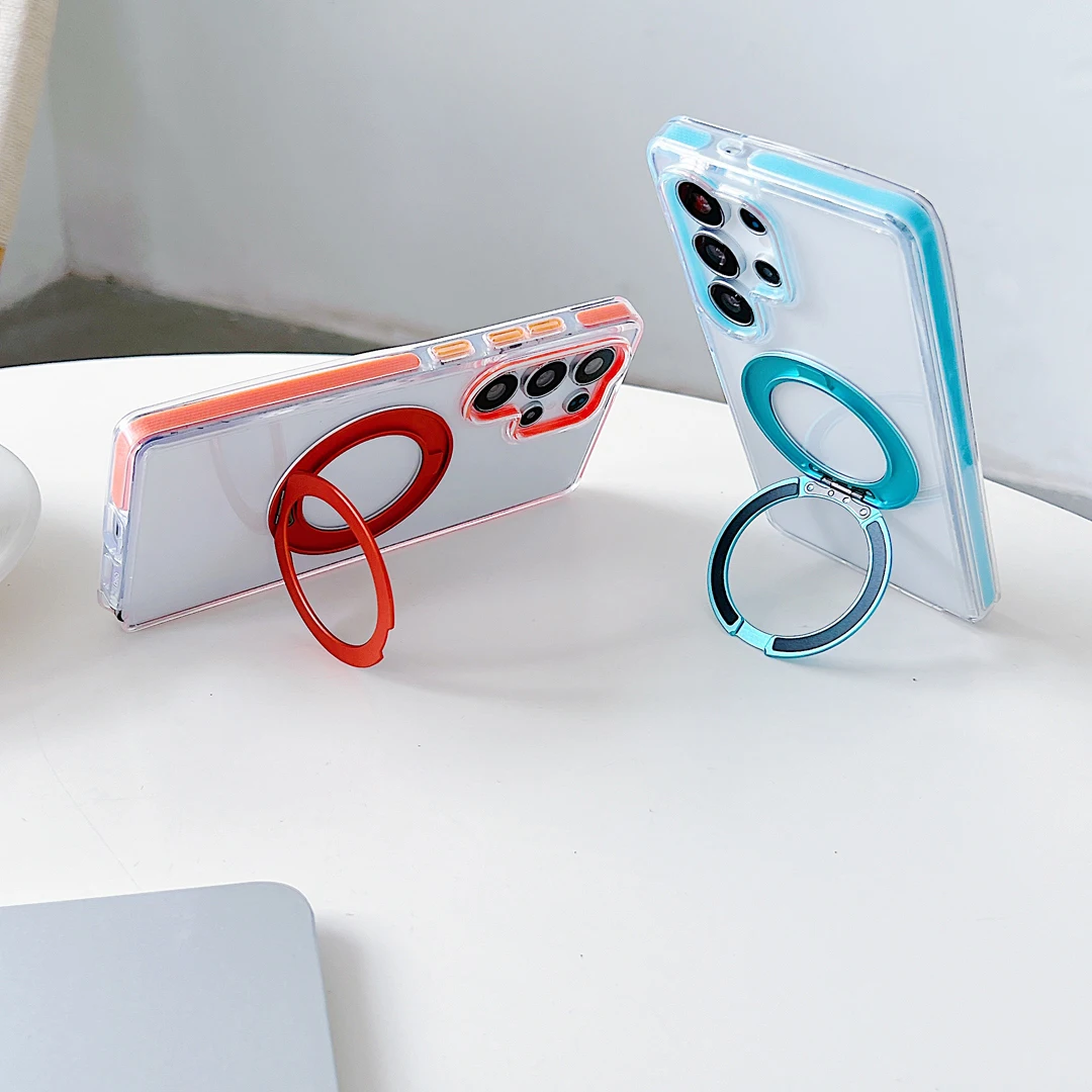 

360°Rotating Bracket Stand Case For Samsung Galaxy S24 Plus S25 S26 Ultra A36 A56 A17 Anti-drop Clear Magnetic Wireless Cover