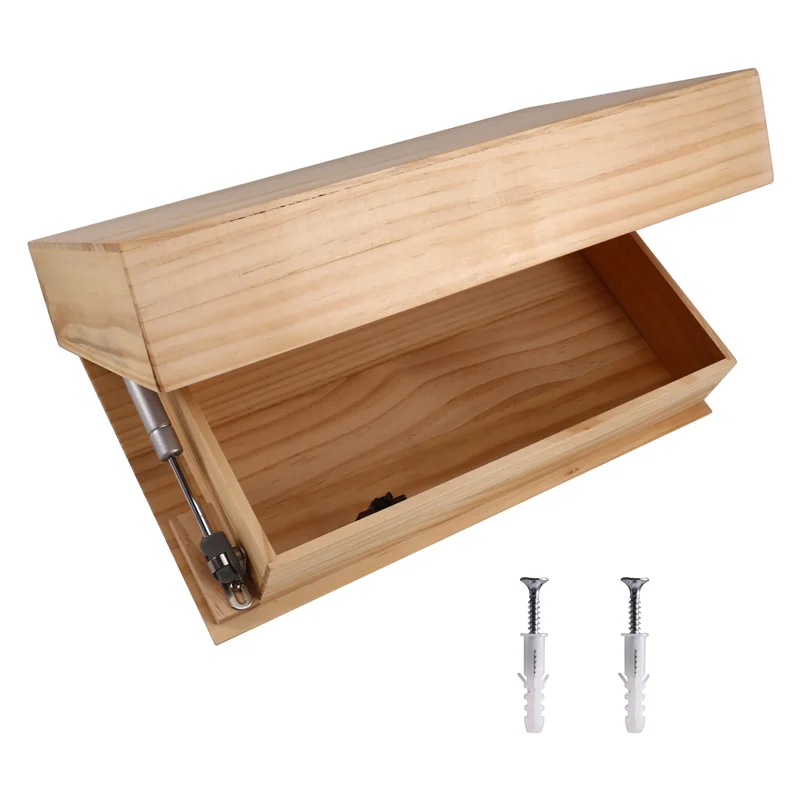 A38M Solid Wood Floating Shelf With  Compartment Wall-Mounted Storage Rack Home Decor B