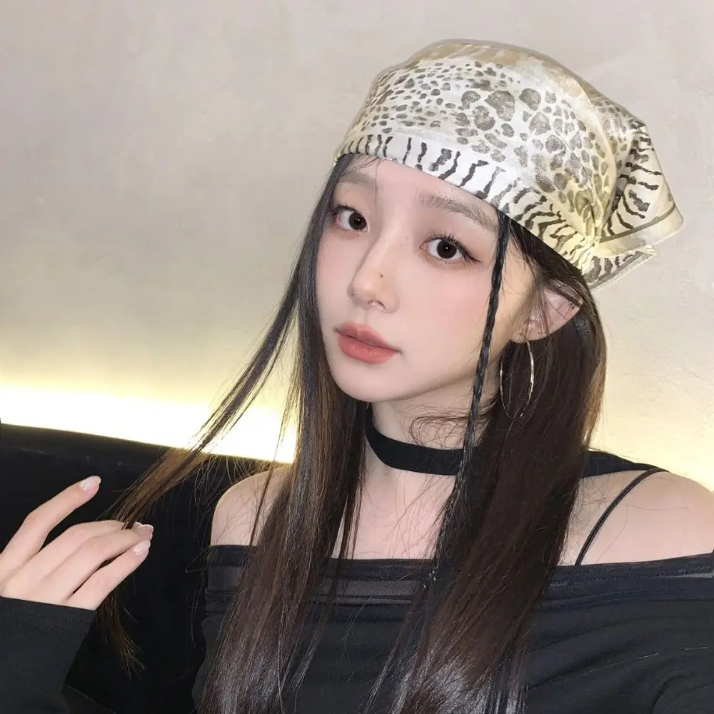 

Exquisite Hip Hop Leopard Print Hair Scarf Soft All-match Y2k Print Turban Square Headband Punk Bandana Music Festival