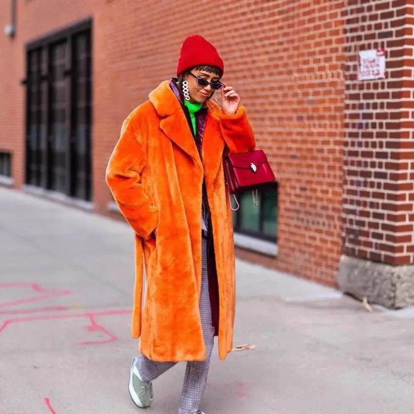 Długi płaszcz z prawdziwego futra norek, damski, modny, ze sztucznego futra królika, odzież wierzchnia na jesień i zimę.