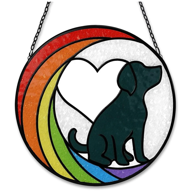 Stained Glass Window Hanging Decorative Rainbow Bridge Sun Catcher Decorative For Dog Lovers Pet Present