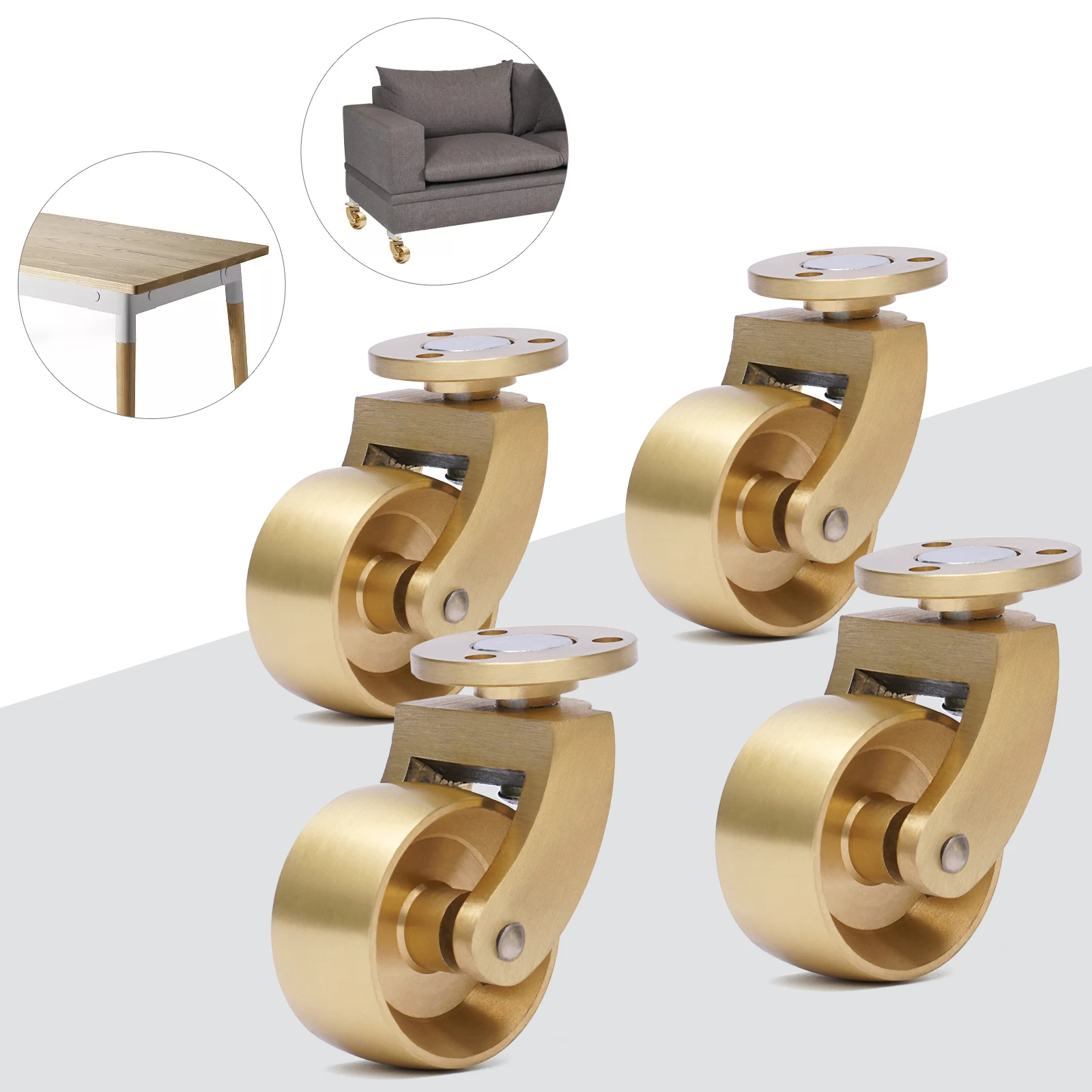 Set Of 4 Caster Wheels Heavy Duty Brass Casters  6*2.8*5.2cm For Small Equipment Moving Operation