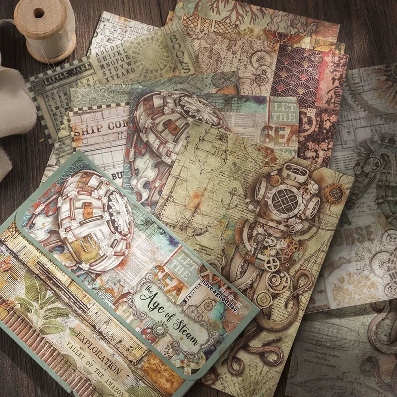 20 Pcs Steam Age Vintage Ledger Material Paper DIY Journal Art Decorative Collage Scrapbooking Paper Aesthetic Crafts