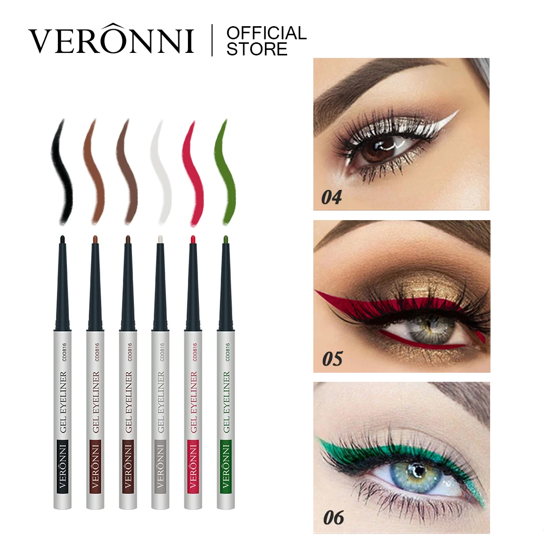 VERONNI 6Pcs Fashion Eyeliner Gel Pencil Waterproof Long-lasting Matte Silkworm Eyeliner Pen Brown Eye Shadow Pen Makeup