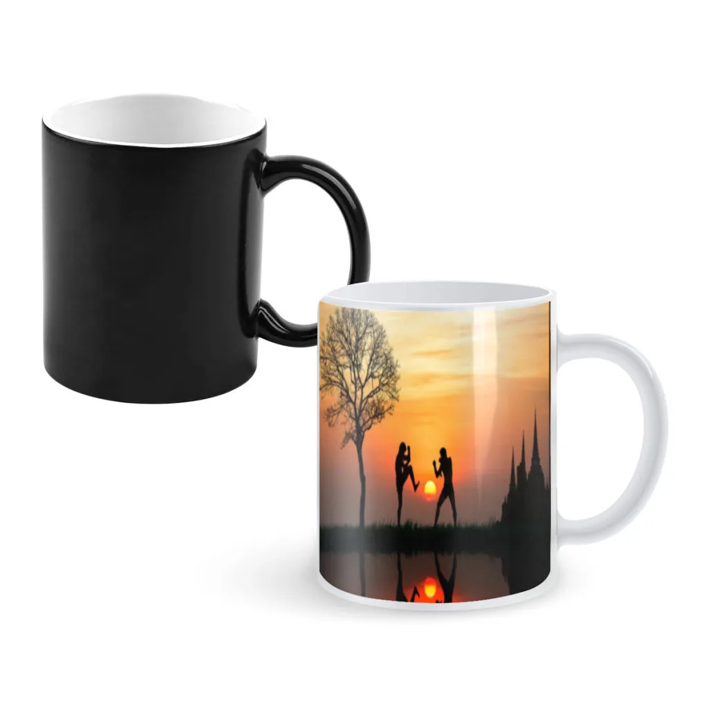 

Muay-Thai-Training-Art-with-Sunset-Newest Design Coffee Mugs Heat Color Changing Milk Tea Cup Colorcup For Birthday Gifts