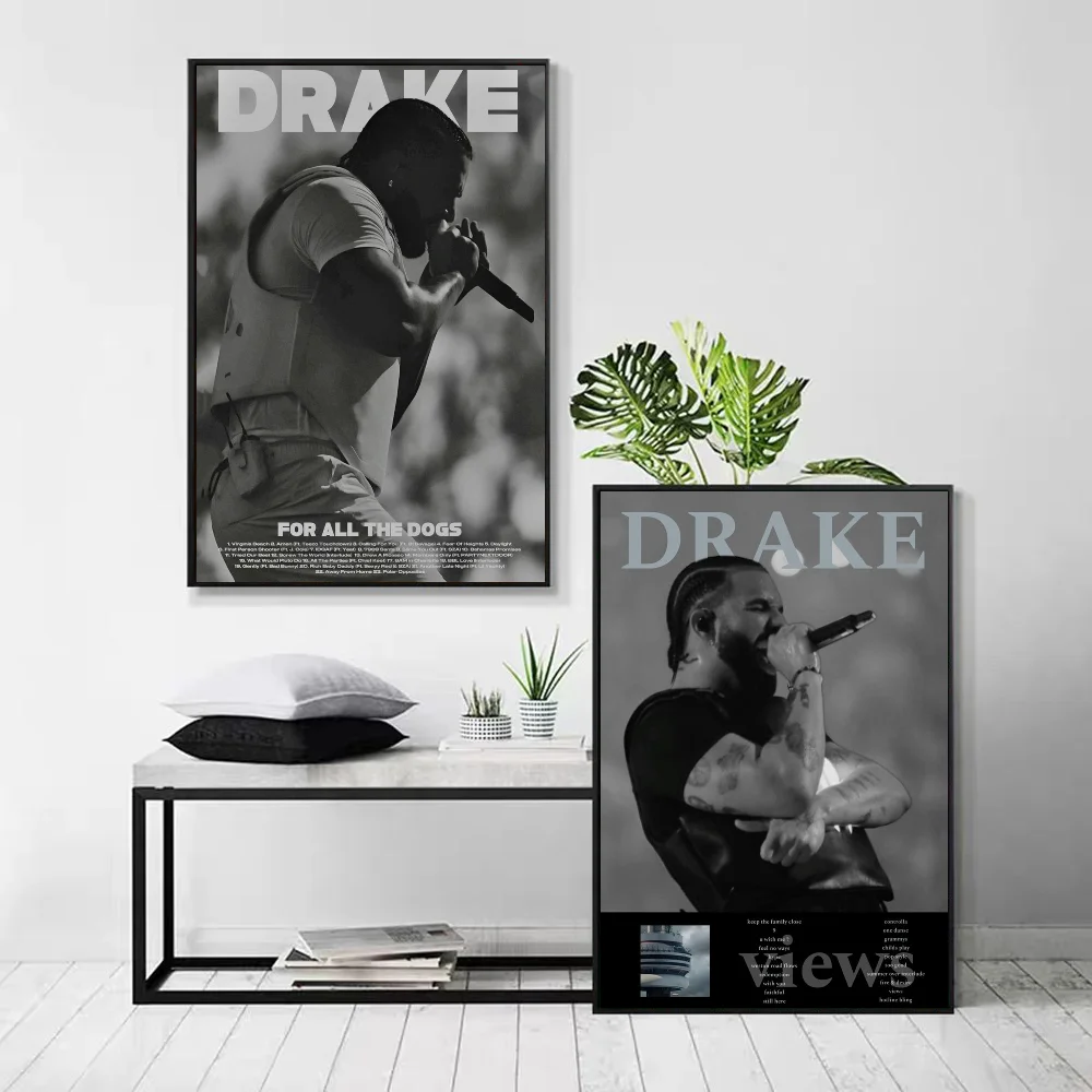 1pc Black And White Drake Concert Cover Poster Self-adhesive Art Waterproof Paper Sticker Coffee House Bar Room Wall Decor