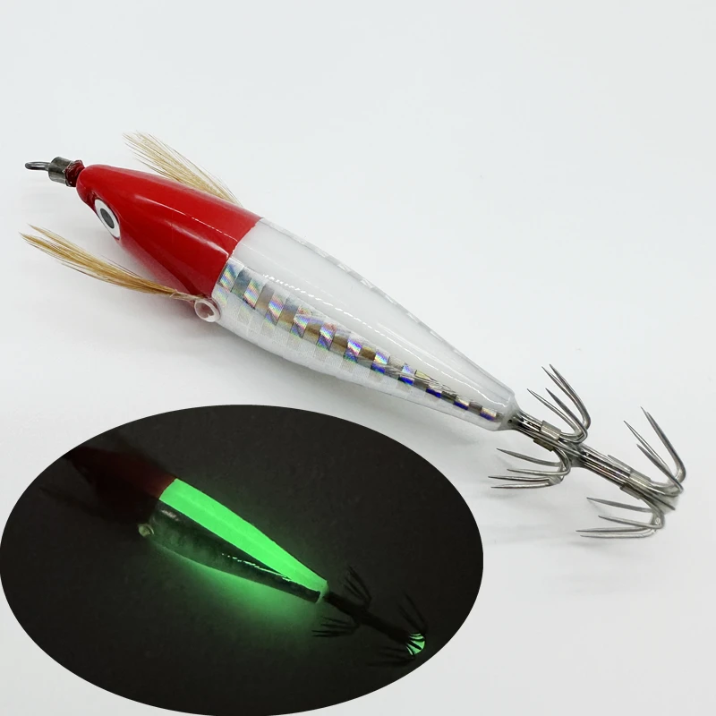 Horizontal  wood Shrimp 5.5g  Laser Luminous Floating Egi lure Squid Jigging Shrimp Octopus Cuttlefish Fishing Baits Sea Fishing