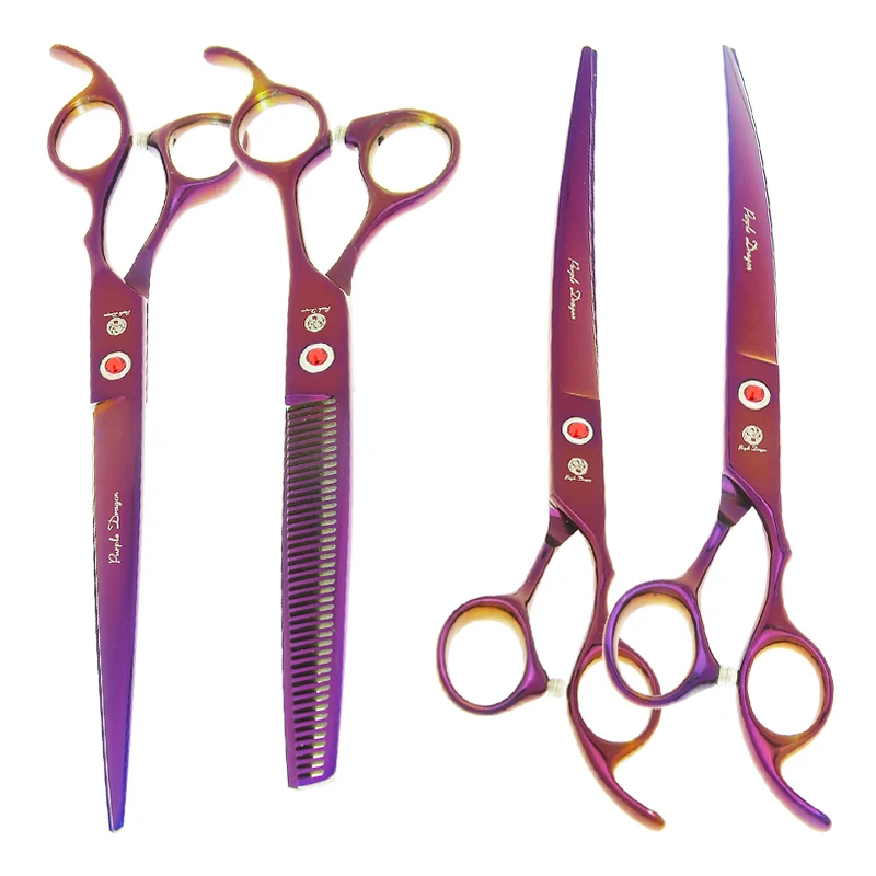 Tijeras Profesionales para Mascotas, Perros y Gatos, de 8.0 Pulgadas, Color Morado Dragón, para Peluquería Canina, Corte y Entresacado de Animales, Tijeras Curvas para Recortar, Modelo B0045B