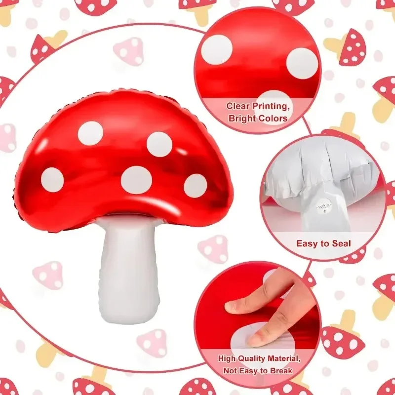 5-teiliges Rotes Pilz-Ballon-Set Niedliche Cartoon-Pilz-Folienballons für Kindergeburtstag Wald-Themenparty Babyparty-Dekoration – Detail 5