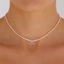 MC Real-collar de plata de ley s925, Gargantilla de perlas pequeñas exquisitas, colgante de estrella de circón de ojo de Diablo, joyería fina, regalos