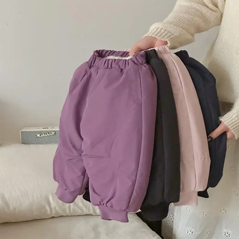 

Kawaii повседневные длинные брюки, модная детская одежда, хлопковые штаны для девочек, зимние теплые уличные ветрозащитные наколенники, детские повседневные