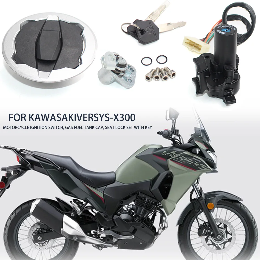 

For KAWASAKI Versys X300 KLE 300 2017 2021 Parts Motorcycle Ignition Switch Gas Fuel Tank Cap Cover Seat Lock Set With Keys