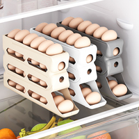 Four-layer Automatic Rolling Sliding Egg Storage Rack Box Shelf Refrigerator Side Door Kitchen Organizer Kitchen Acceesories