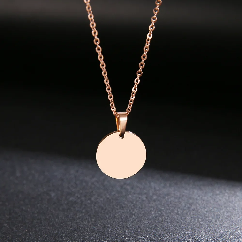 10pcs/par Stainless Steel Necklace Round Circle Pendant For Women Elegant Clavicle Rose Gol dNecklace Wedding Jewelry Wholesale