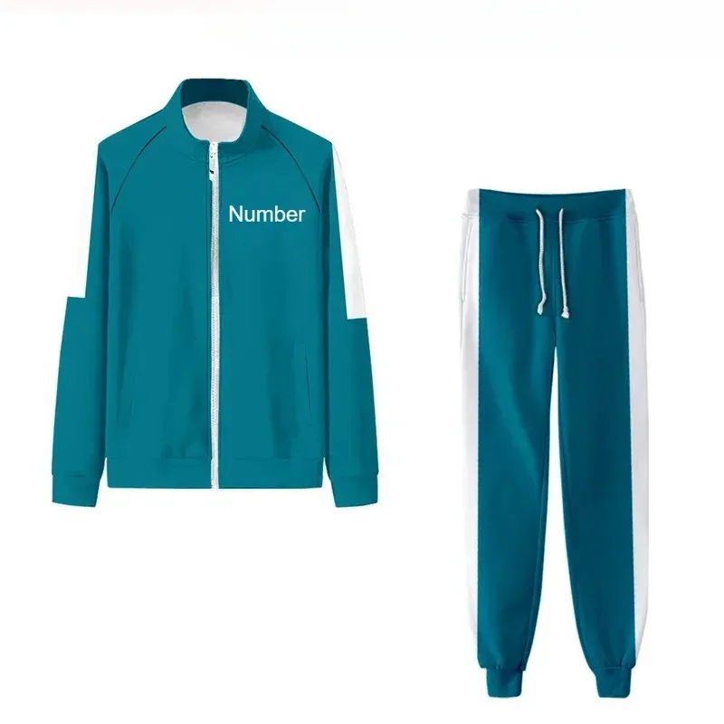 

Jeux De Cosplay Calmars Game Costume Men Blue Sports Sweatshirt Korea Disguise Hoodies for Team Game Role Play Carnival Par72b