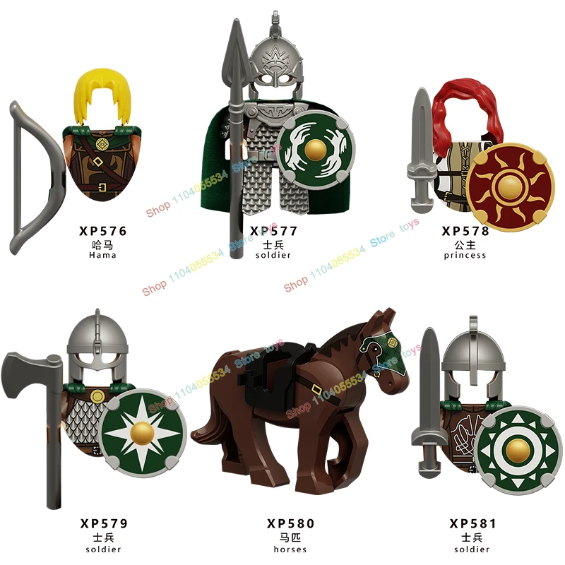 

MOC Ancient Knights Medieval War Horses Princess Soldier Spear Axe Sword Accessories Action Figures Weapon Building Block Toys