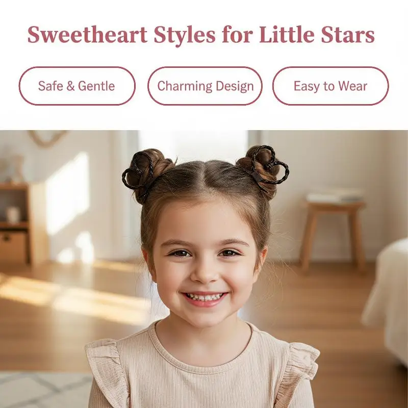Heart Shaped Braided Wig Hair Clip Lovely Kids Hair Accessory Exquisite Gift for Little Girls Friends Holiday Present
