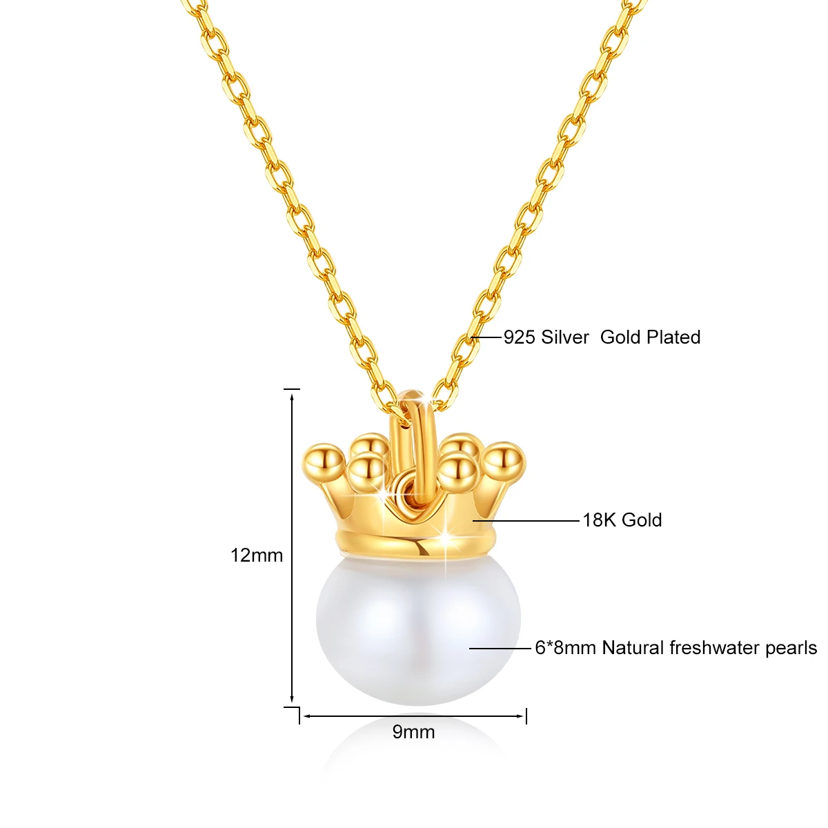 18K Gold Queen Pendant Natural Freshwater Pearl Crown Necklace Original Design for Women Anniversary Party Gift Fine Jewelry