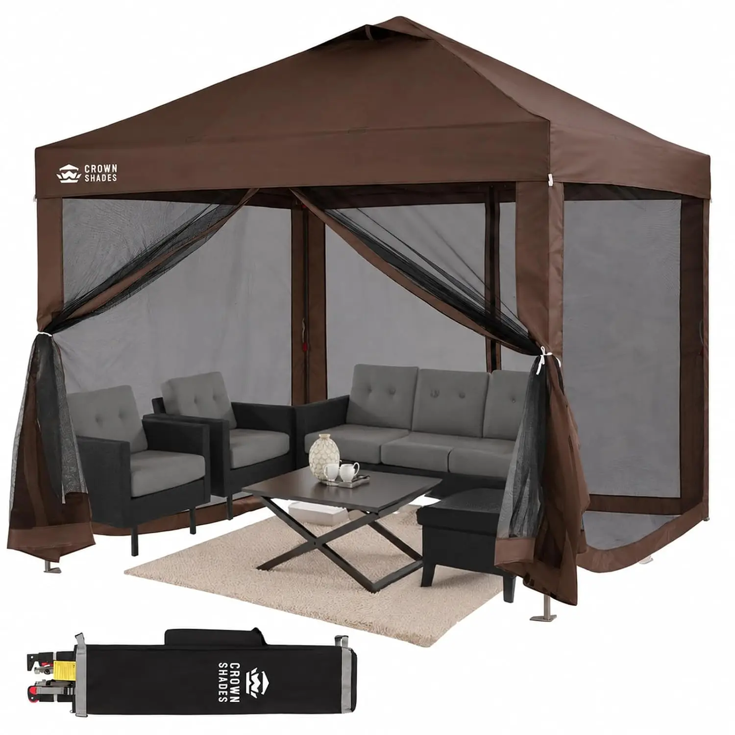 10x10 Pop Up Canopy with Mosquito Netting, Screen Tent, 4 Ropes 8 Stakes Sandbags Bag, Patio Camping Events, Customized
