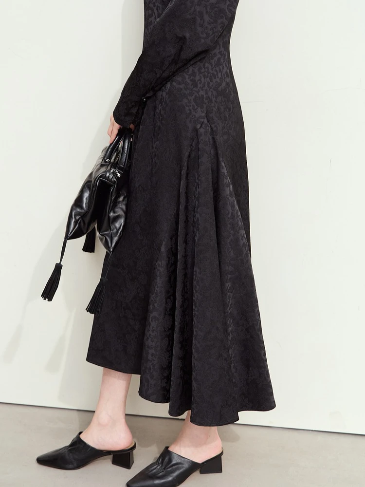 Amii بساطتها 2025 فساتين النساء س الرقبة طويلة الأكمام جديد النمط الصيني الجاكار ريترو الخريف الكاحل طول فستان 12443143