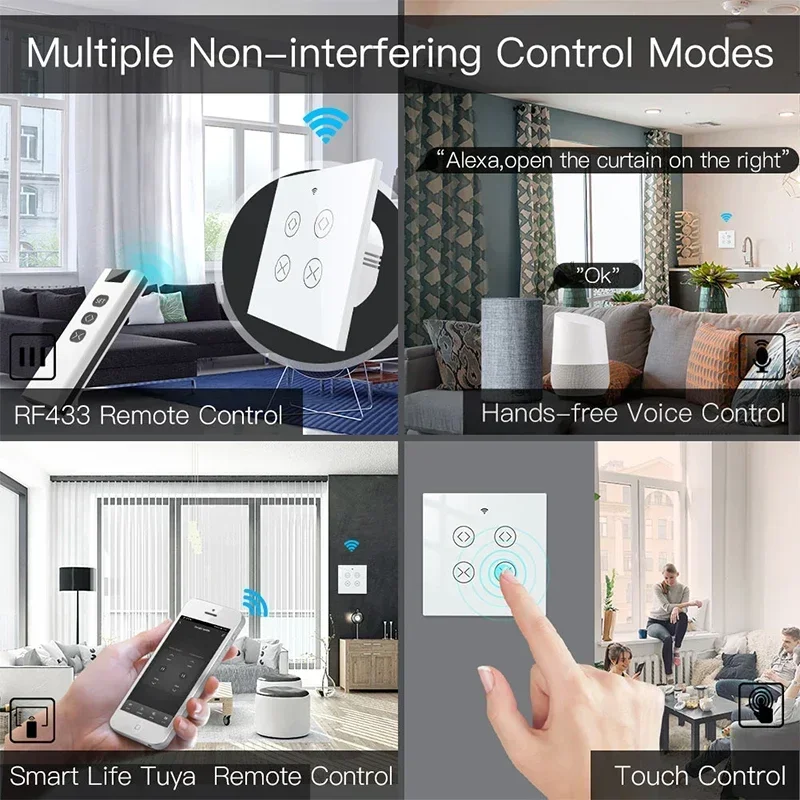 Tuya SmartLife 와이파이 RF 이중 커튼 블라인드 스위치, 롤러 셔터 전기 모터용, 알렉사 구글 홈 음성 제어, 2 갱