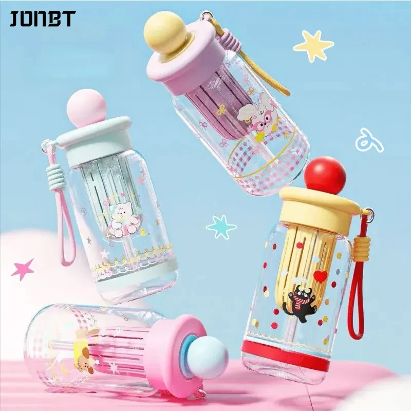 

500ML Cute Plastic Straw Water Bottles For Children Portable Tea Water Separation Cups Outdoor Sport Gym Camping Drinking Bottle