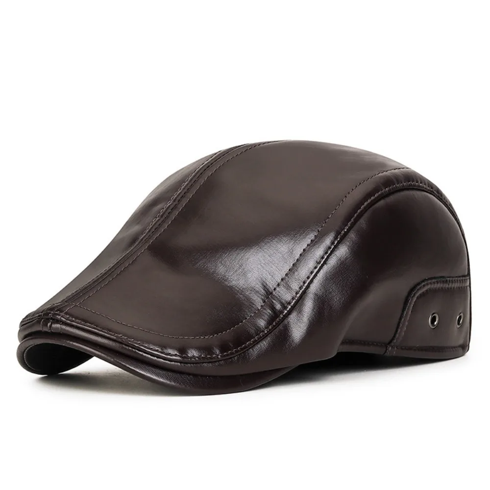 بولي Leather الجلود منتصف العمر المسنين بطة اللسان قبعة خمر قصيرة حافة شقة قناع قبعة الباردة برهان الدفء منحني الحواف قبعة