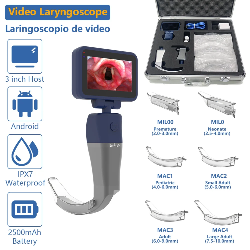 Disposable Video Laryngoscope for Intubation, Can be Combined with 6 Disposable Blades, Including 3 inch Screen and Aluminum Box