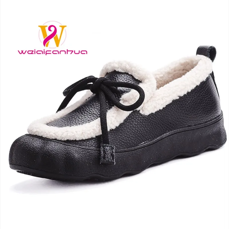 

Women's Shoes 2025 New Style Genuine Leather Loafers, Thick-soled Warm Cotton Shoes, Retro Mom Shoes, Lazy Furry Shoes