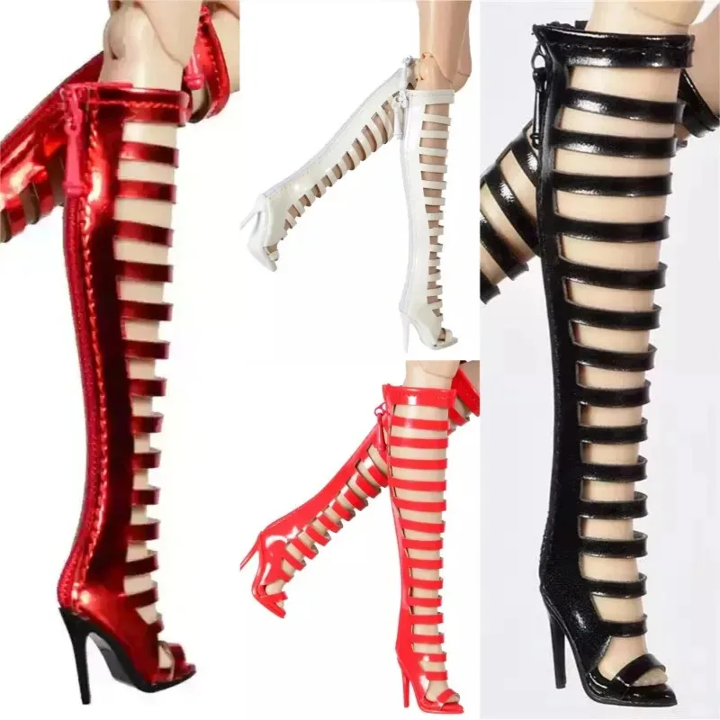 รองเท้าบูทสูงแบบโปร่ง สีพื้น ส้นสูง สำหรับตุ๊กตาแฟชั่นหญิง ขนาด 1/6 รุ่น FR2 FR6.0 อุปกรณ์เสริมสำหรับตุ๊กตา