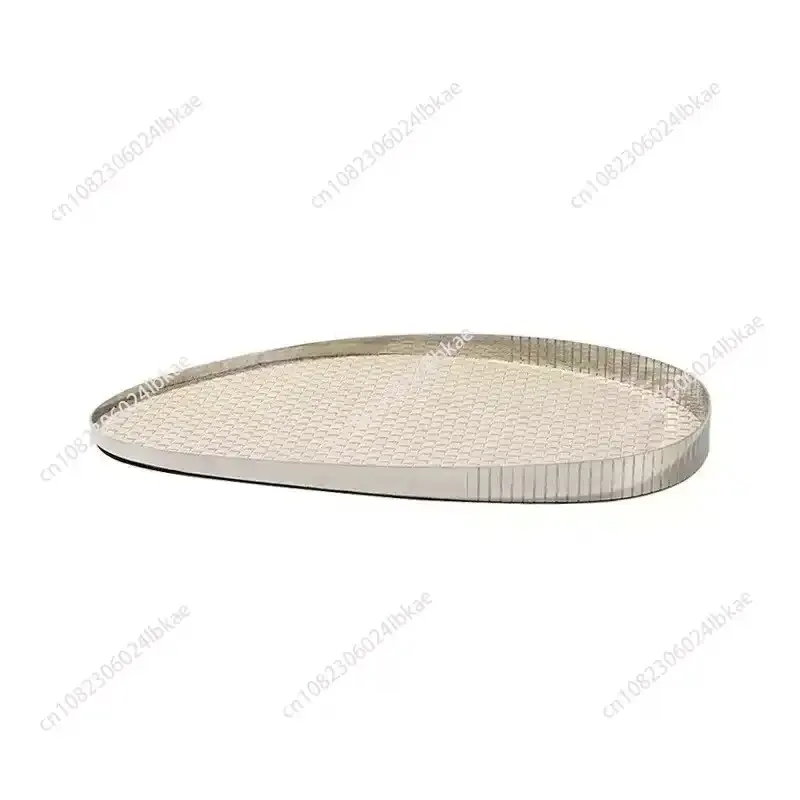 Woven texture modern stainless steel hotel decor luxury leather metal tray