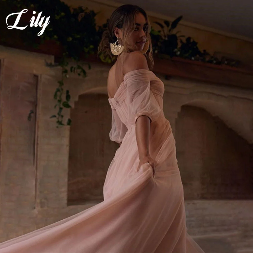 Lily Off the Shoulder Prom Dress Pink Blush Party Dresses Net Sweetheart Celebrity Gowns Wedding Party Dress вечерние платья