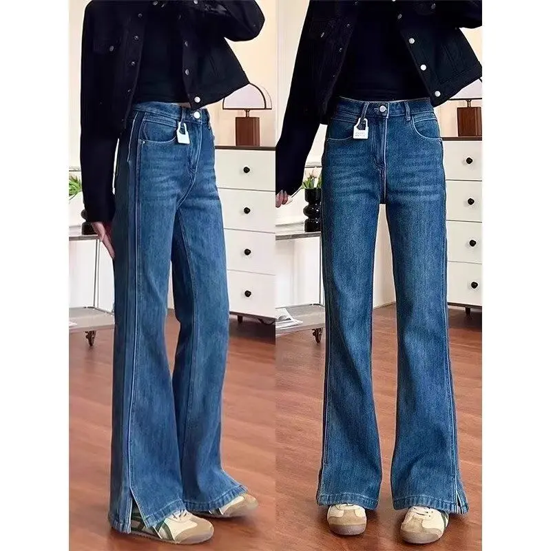 

High Waist Slim Fit Denim Jeans for Women with Slits Elastic plus Size Spring Summer New Style Bell Bottom Pants
