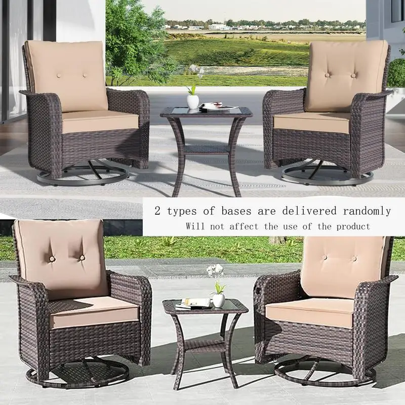 3 Pieces Patio Furniture Set,Outdoor Swivel Rocking Chairs Porch Furniture Patio Rattan Chairs with Table