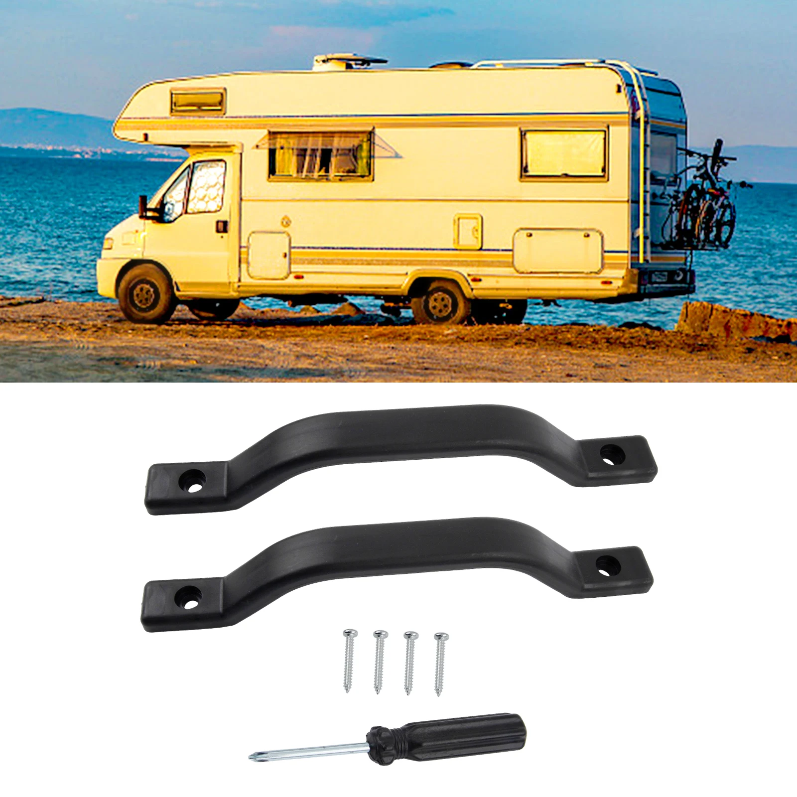 

1 комплект из 7 предметов аксессуаров для автофургонов, дверная ручка, подлокотник, черная дверная ручка с винтами для автофургона, вспомогательная ручка для автофургона