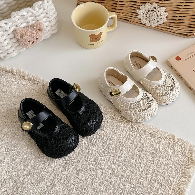 

Toddler Girls Crochet Leather Shoes 2026 New Summer Kid Vacation Beach Shoes Non-slip Classic Princess Garden Wedding Daily Wear
