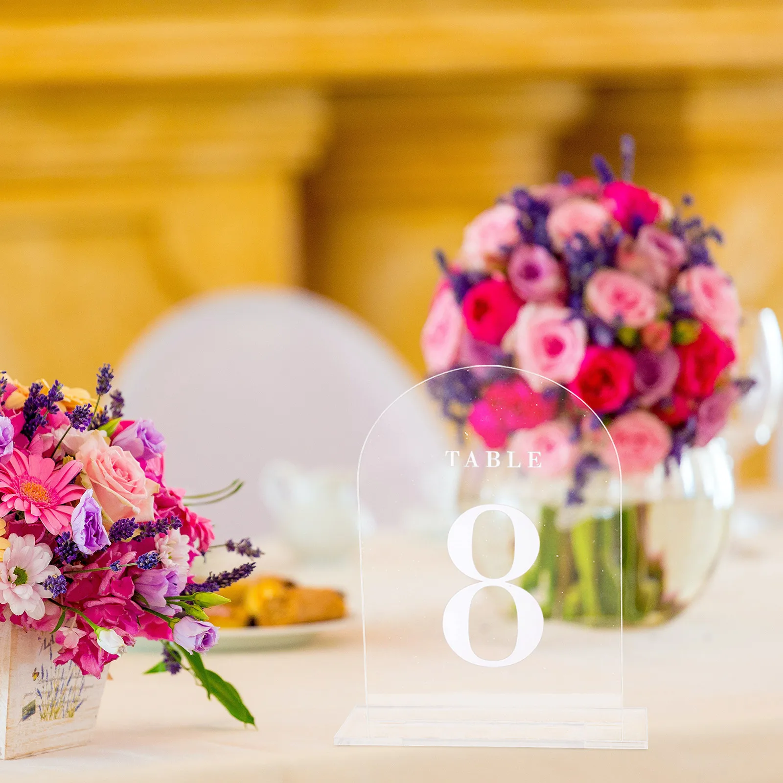 

5 Sets Acrylic Blank Place Wedding Table Number Cards Clear Arch Seat Cards With Bases Reusable Name Seat Plates For Wedding